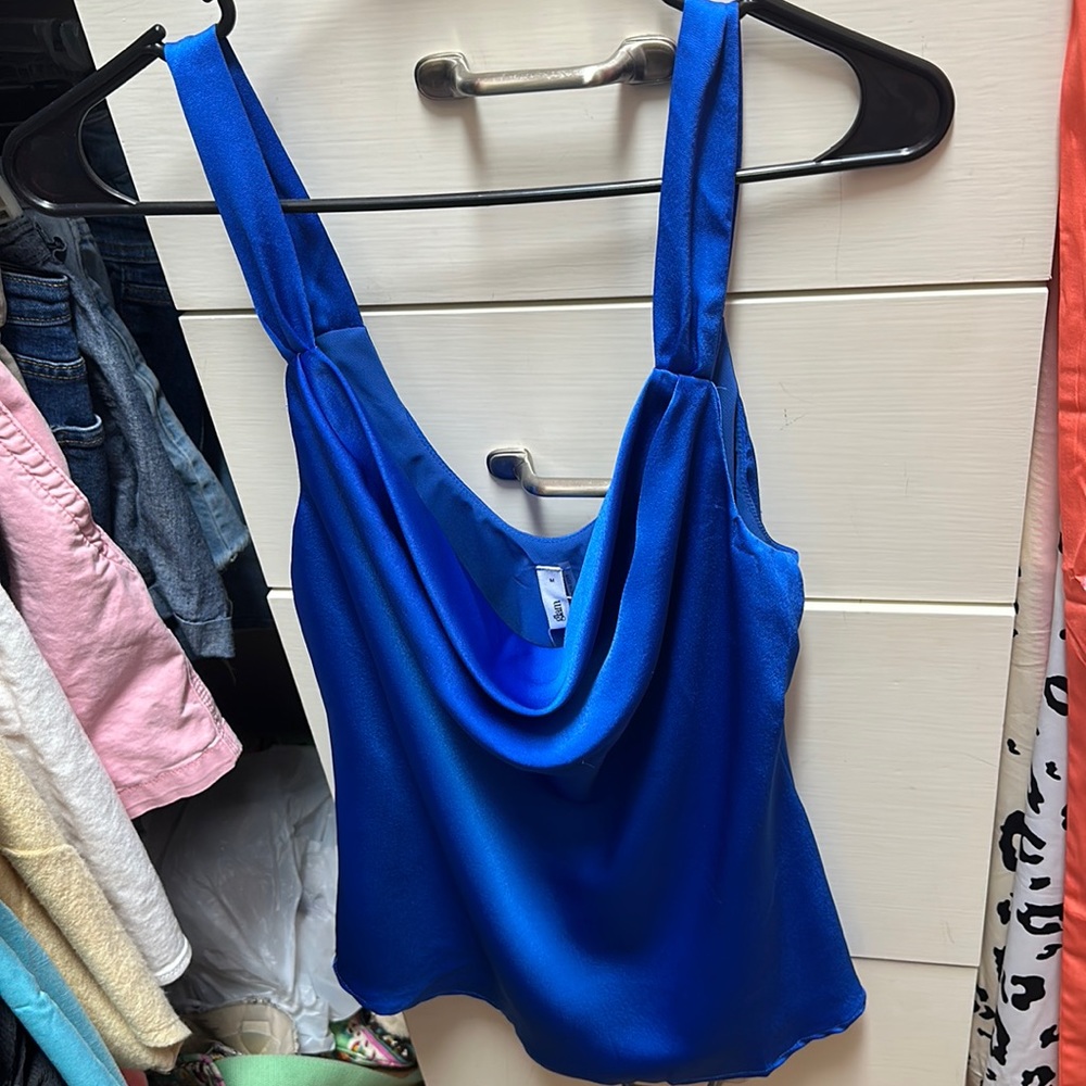 NWT Royal Blue satin top. Scoop neckline
